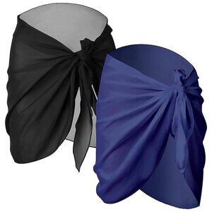2 Pieces Sarong Coverups for Women Bathing Suit Wrap Black and Blue